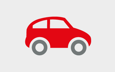 Icon eines roten Autos mit grauen Rädern auf hellgrauem Hintergrund