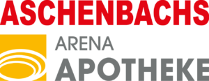 Logo der Aschenbachs Arena Apotheke. Unter einem roten ASCHENBACHS stehen ein gelbes Icon und der Name der Apotheke