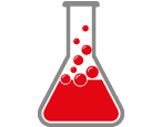 Icon eines grauen Messkolben mit roter blubbernder Flüssigkeit