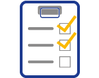 Blaues Clipboard-Icon mit gelben Haken